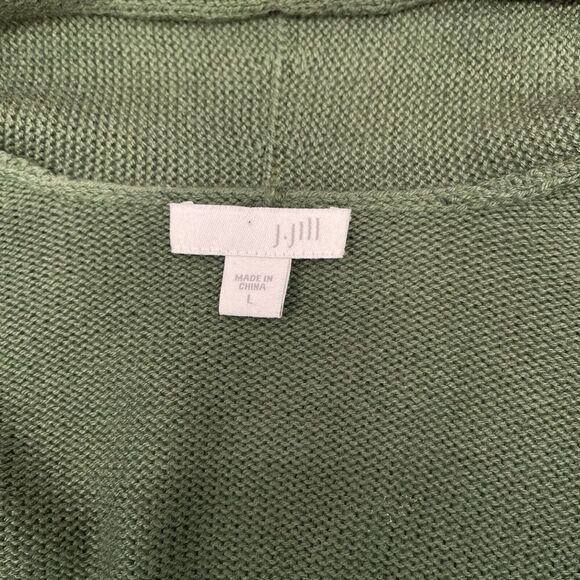 J. Jill Cardigan Sweater Womens Size L Dark Green Cotton Knit Open Front - Picture 4 of 8